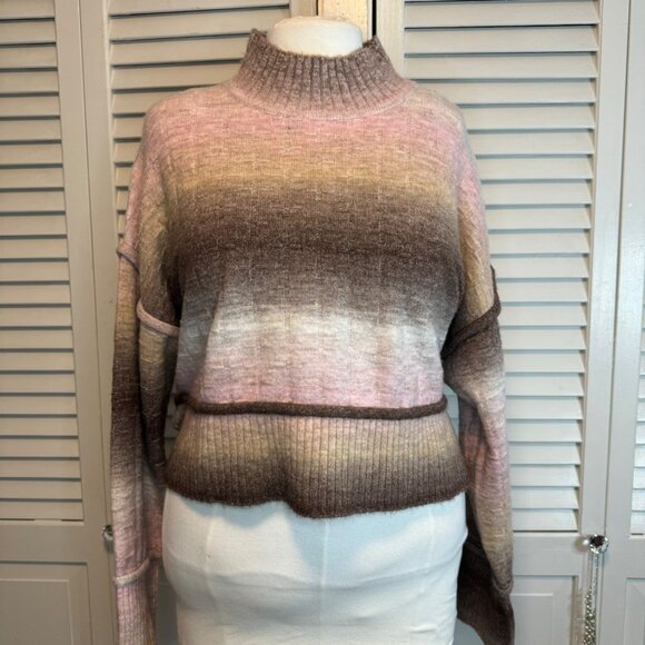 ANTHROPOLOGIE PILCRO MOCK NECK CROPPED STRIPED SWEATER - Picture 1 of 6